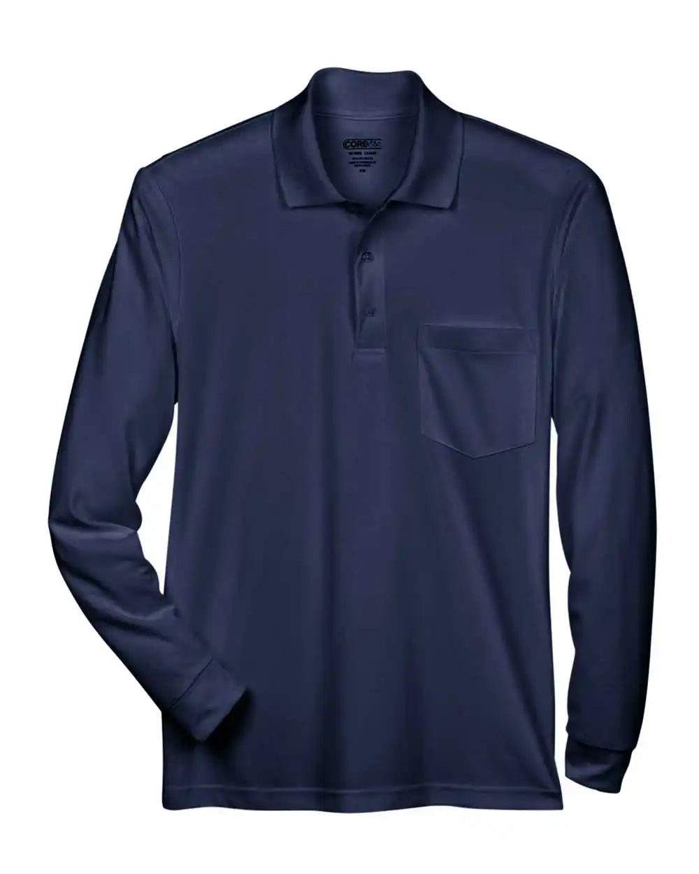 Core365 88192p Men’s Pinnacle Performance Long Sleeve Piqué Polo with Pocket - Classic Navy - s