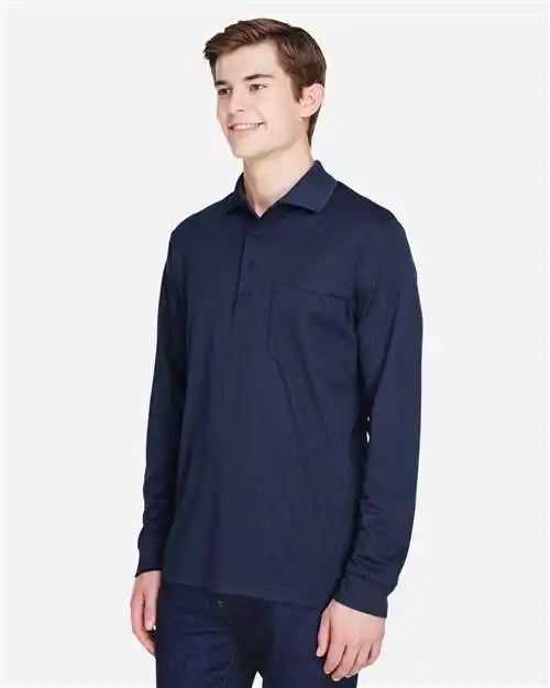 Core365 88192p Men’s Pinnacle Performance Long Sleeve Piqué Polo with Pocket - Classic Navy