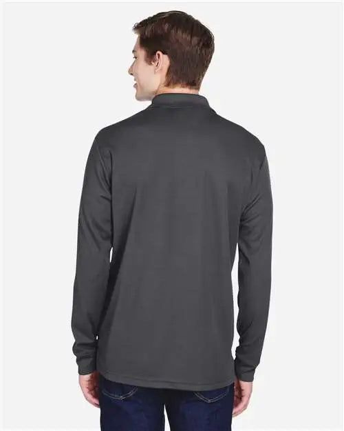 Core365 88192p Men’s Pinnacle Performance Long Sleeve Piqué Polo with Pocket - Carbon