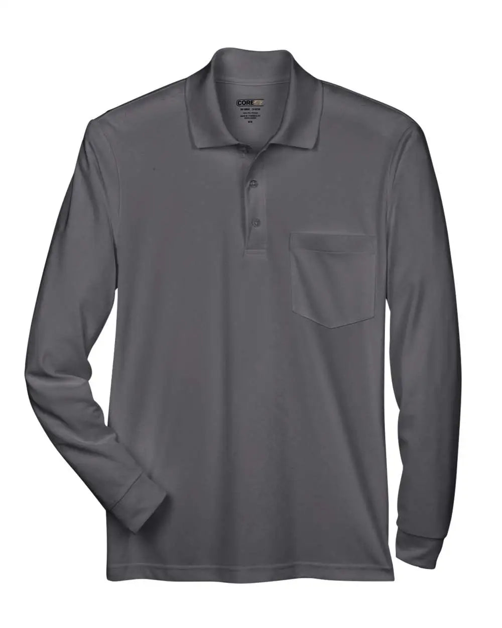 Core365 88192p Men’s Pinnacle Performance Long Sleeve Piqué Polo with Pocket - Carbon - Dark Gray / s