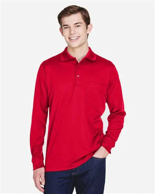 Core365 88192p Men’s Pinnacle Performance Long Sleeve Piqué Polo with Pocket - Classic Red