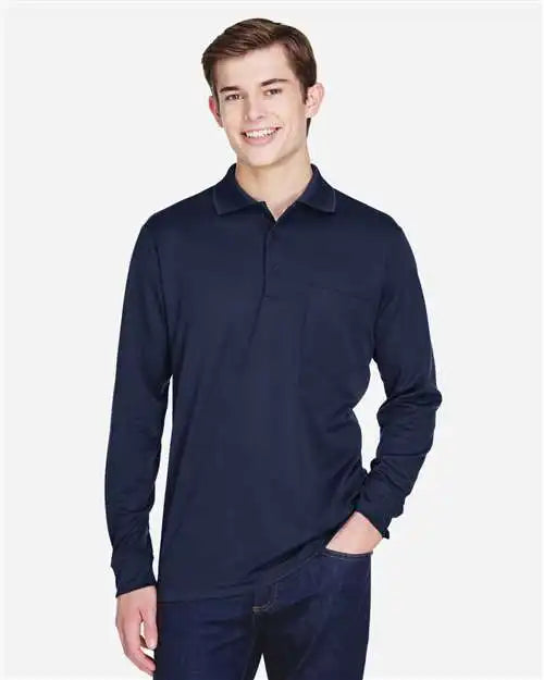 Core365 88192p Men’s Pinnacle Performance Long Sleeve Piqué Polo with Pocket - Classic Navy