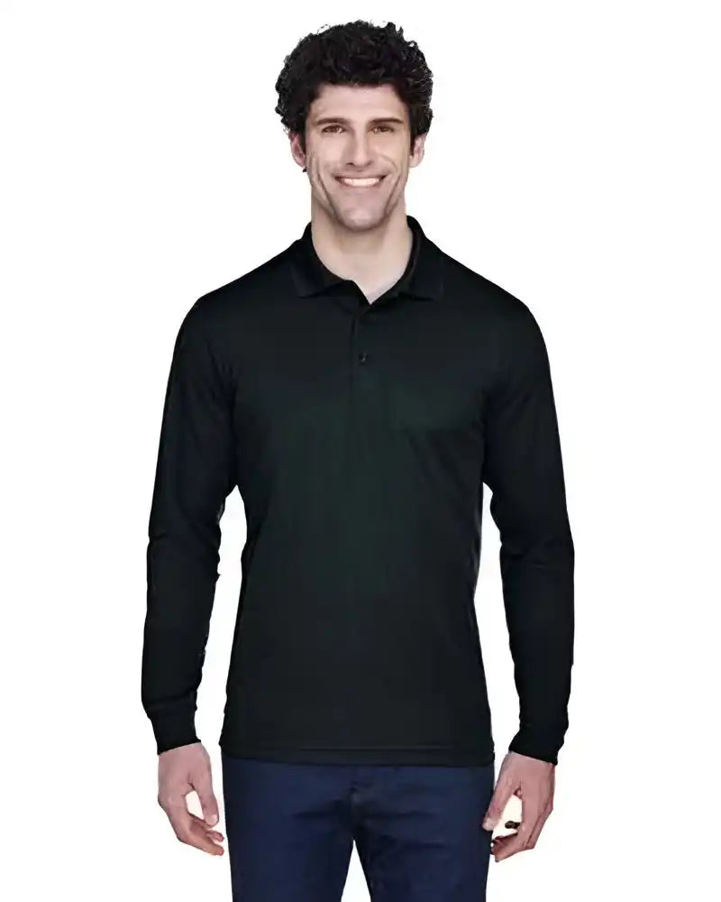 Core365 88192t Men’s Tall Pinnacle Performance Long-sleeve Pique Polo - Black