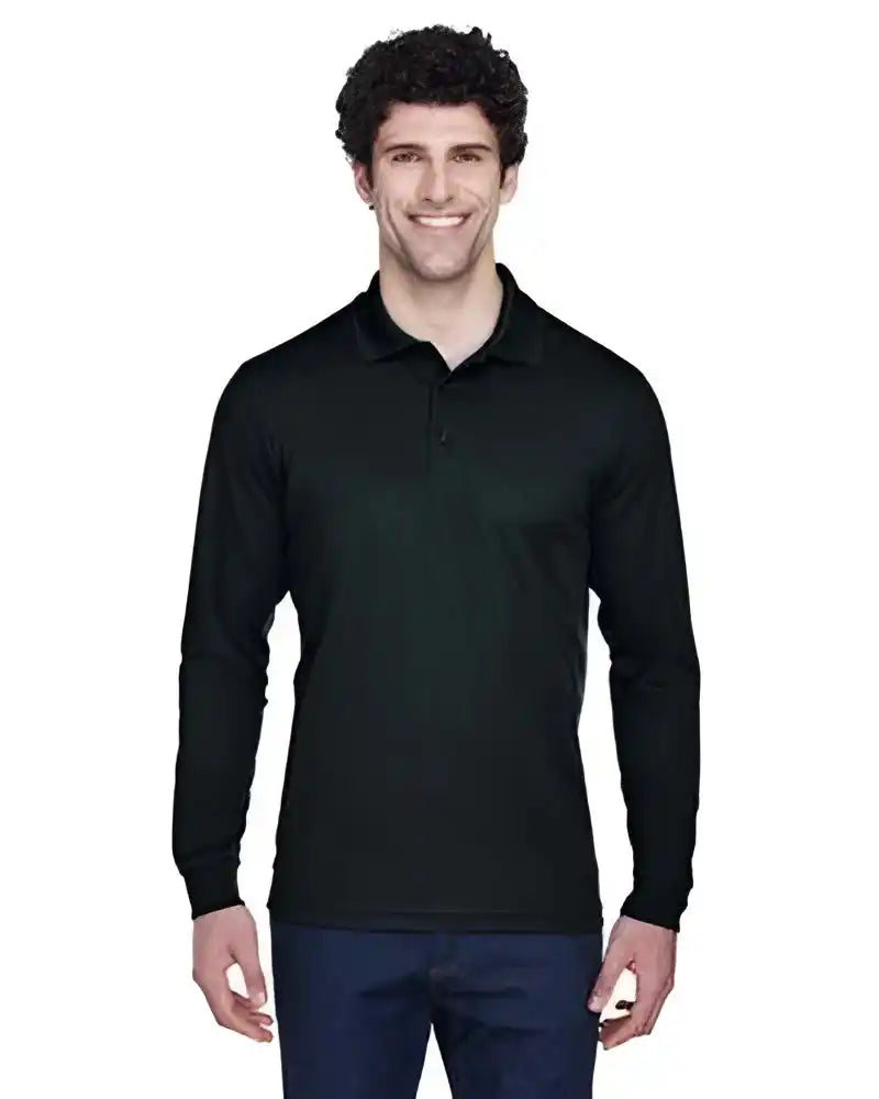 Core365 88192t Men’s Tall Pinnacle Performance Long-sleeve Pique Polo - Black