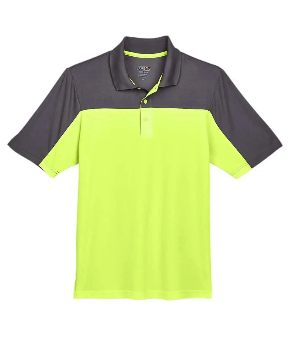 Core365 Ce101 Men’s Balance Colorblock Performance Piqué Polo - Safety Yellow Carbon - Dark Gray / s
