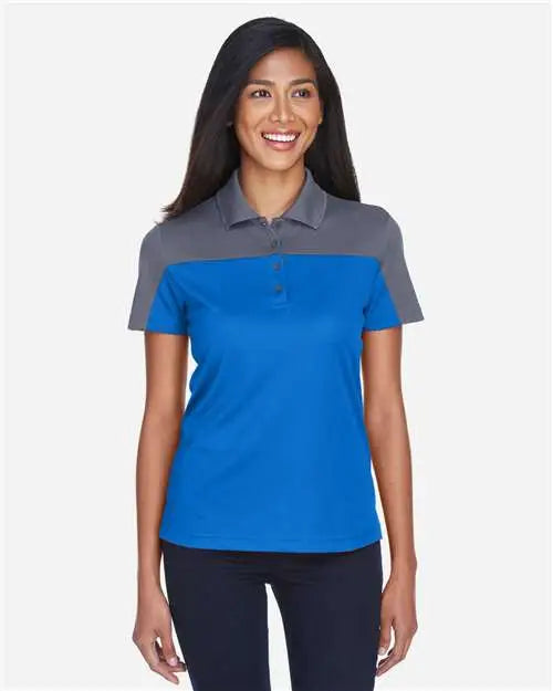 Core365 Ce101w Women’s Balance Colorblock Performance Piqué Polo - True Royal Carbon - Dark Gray / Xs
