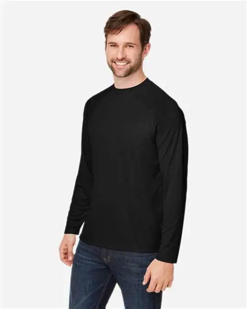 Core365 Ce110 Unisex Ultra Uvp™ Marina Raglan Long Sleeve T-shirt - Black