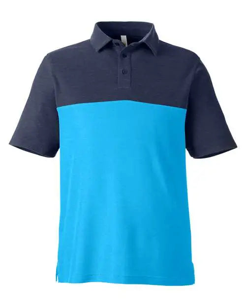Core365 Ce112c Men’s Fusion Chromasoft™ Colorblock Polo - Electric Blue Classic Navy Heather