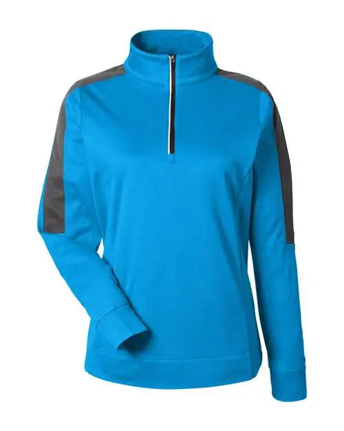Core365 Ce404w Women’s Market Snag Protect Mesh Colorblock Quarter-zip Pullover - Electric Blue Carbon