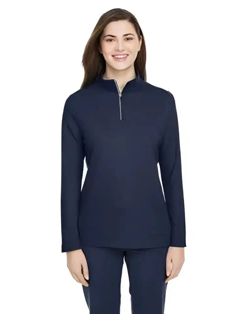 Core365 Ce405w Ladies’ Fusion Chromasoft Pique Quarter-zip - Navy