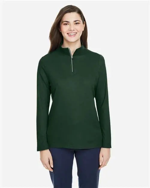 Core365 Ce405w Women’s Fusion Chromasoftâ„¢ Pique Quarter-zip Pullover - Forest