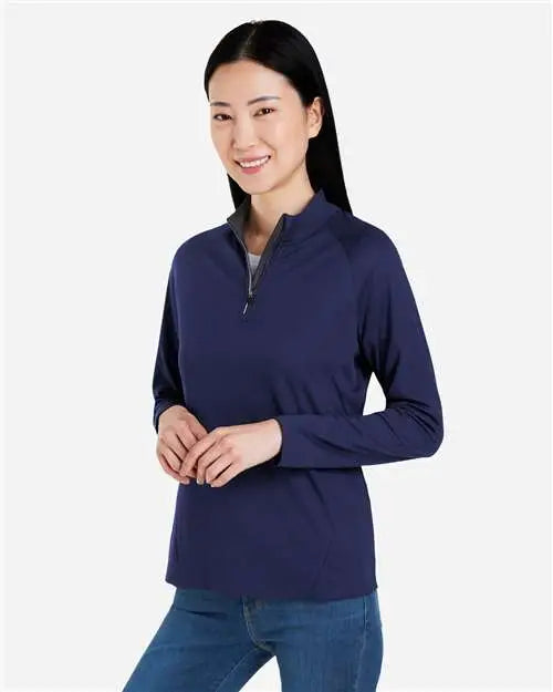 Core365 Ce418w Women’s Origin Performance Pique Quarter-zip Pullover - Classic Navy Heather Carbon