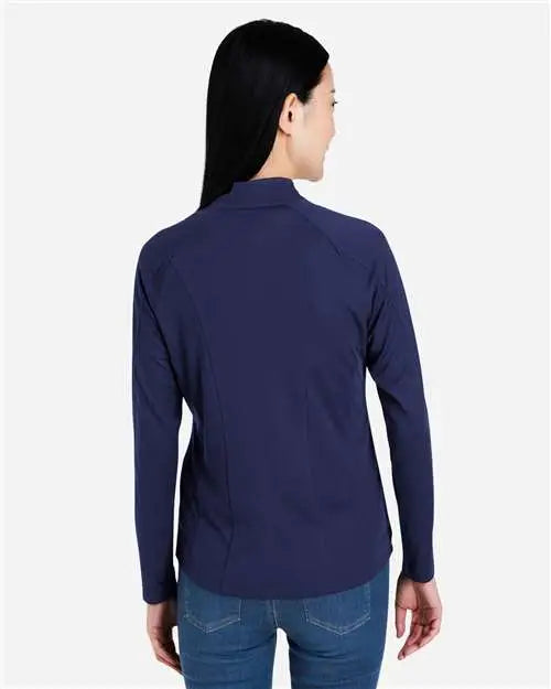 Core365 Ce418w Women’s Origin Performance Pique Quarter-zip Pullover - Classic Navy Heather Carbon