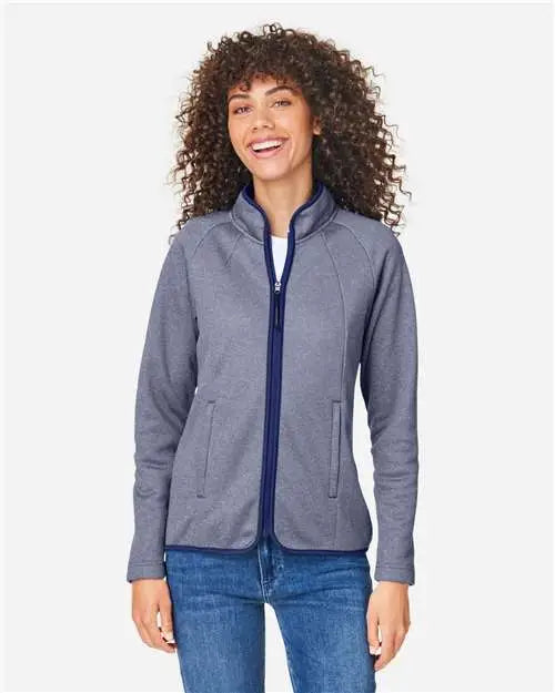 Core365 Ce72w Women’s Venture Heathered Stripe Full-zip - Classic Navy White