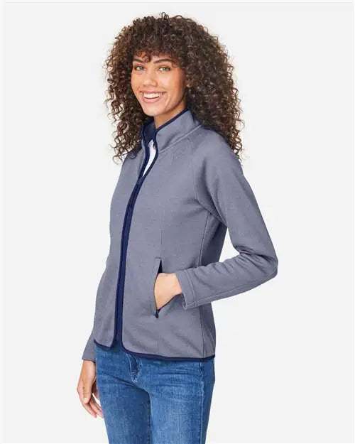 Core365 Ce72w Women’s Venture Heathered Stripe Full-zip - Classic Navy White
