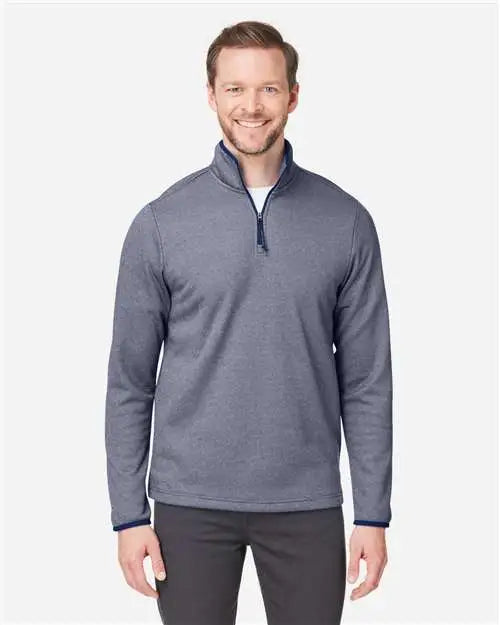 Core365 Ce73 Men’s Venture Heathered Stripe Quarter-zip Pullover - Classic Navy White