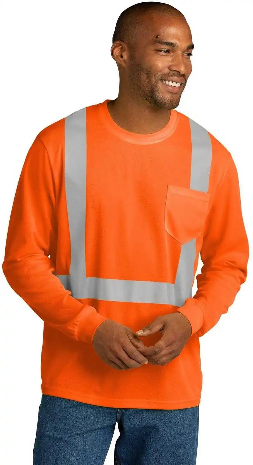 Cornerstone Cs201 Ansi 107 Class 2 Mesh Long Sleeve Tee Safety Orange