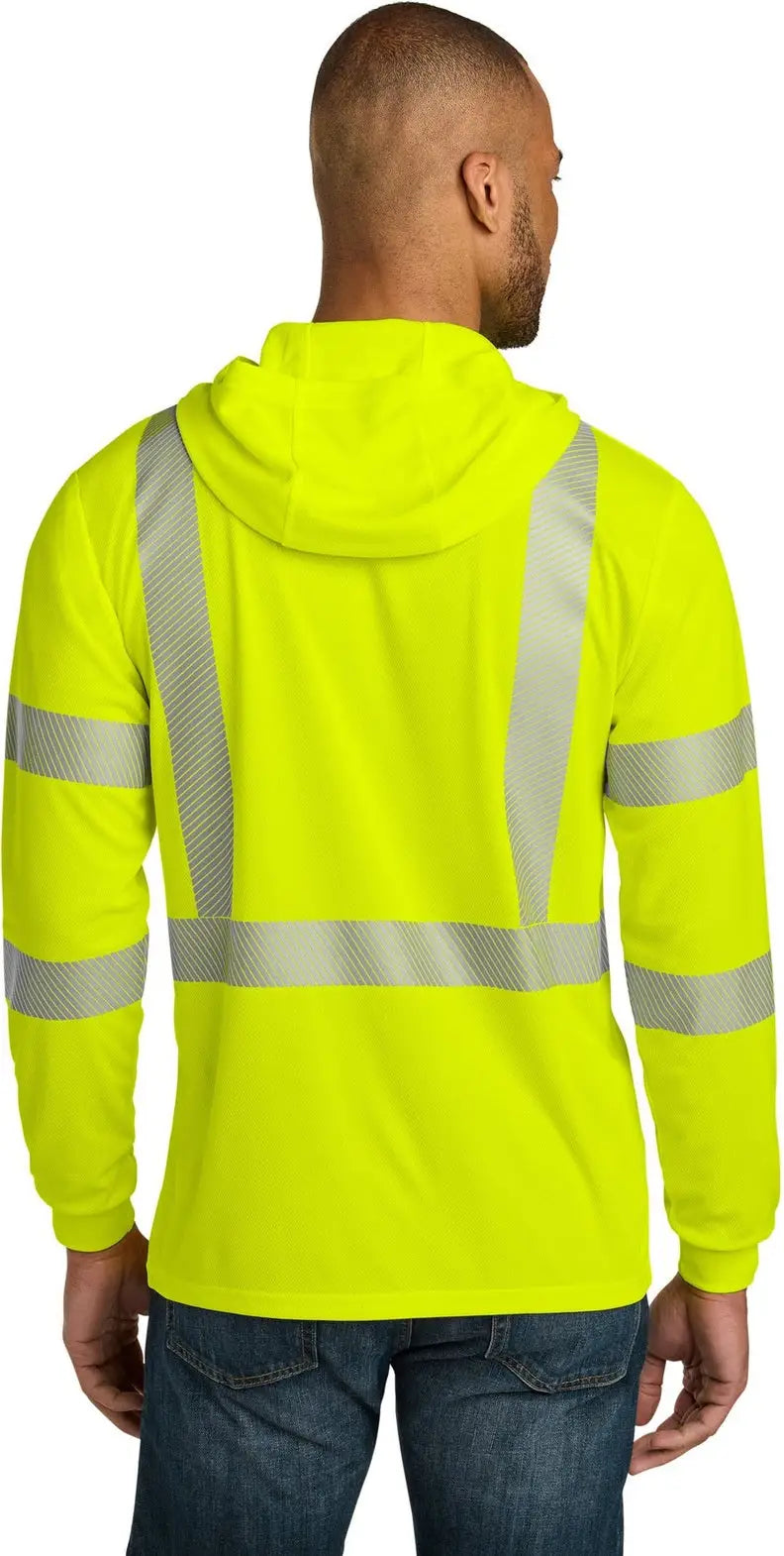 Cornerstone Cs208 Ansi 107 Class 3 Long Sleeve Segmented Tape Hooded Tee - Safety Yellow