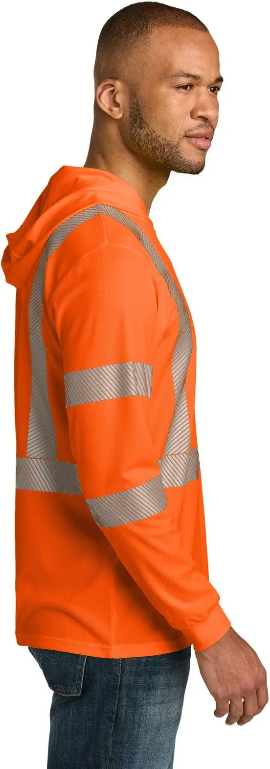 Cornerstone Cs208 Ansi 107 Class 3 Long Sleeve Segmented Tape Hooded Tee - Safety Orange