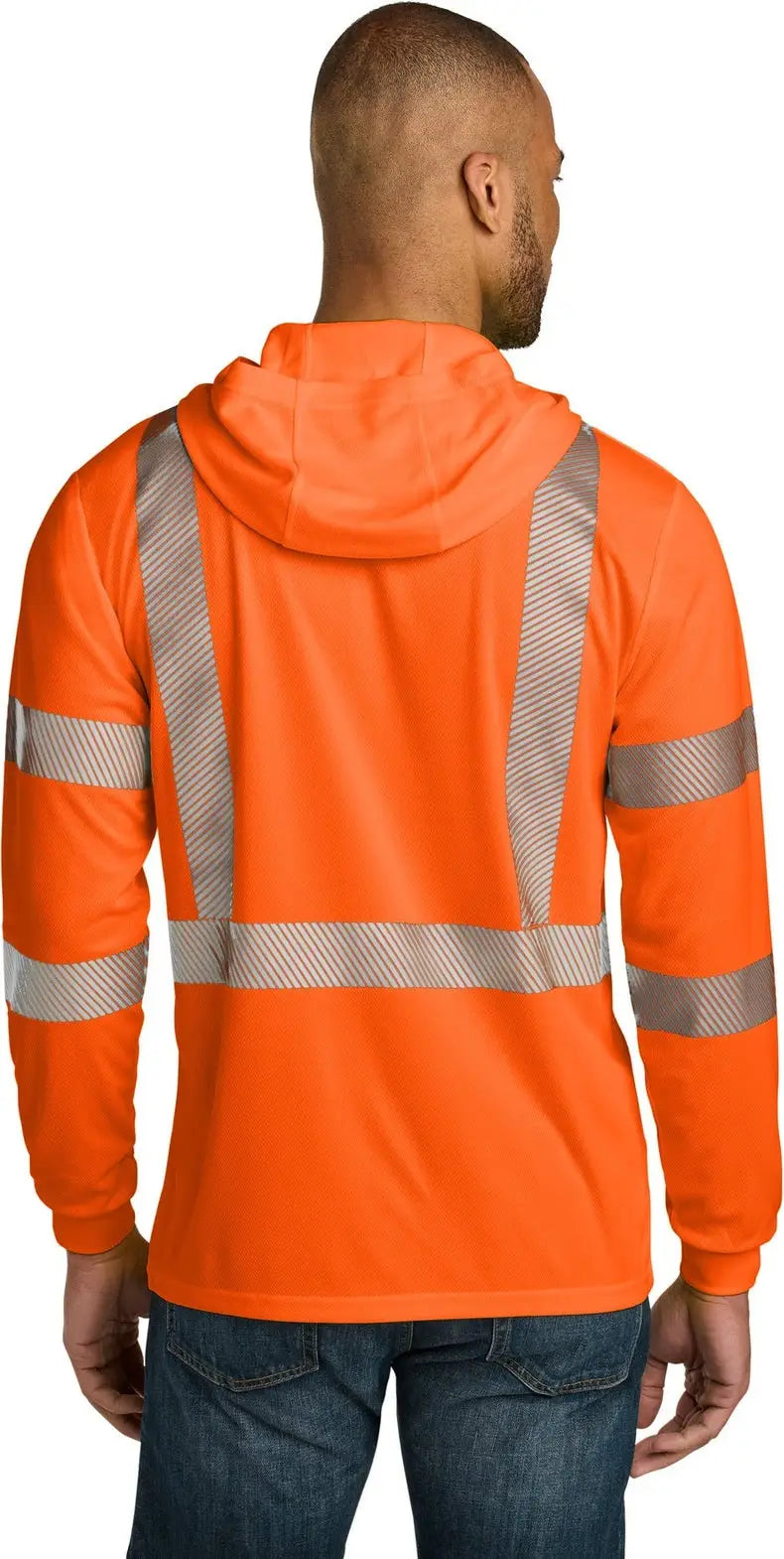 Cornerstone Cs208 Ansi 107 Class 3 Long Sleeve Segmented Tape Hooded Tee - Safety Orange