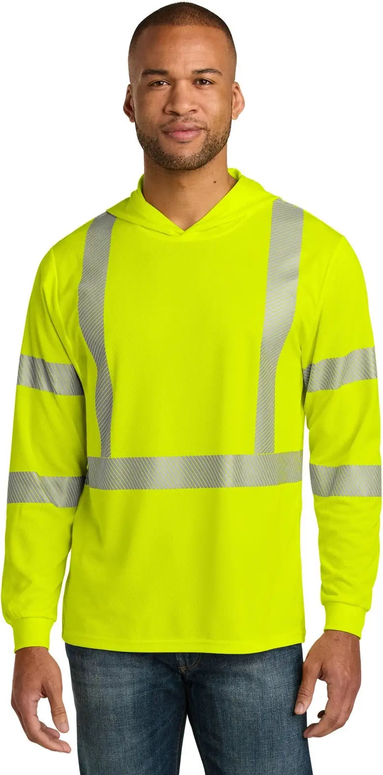 Cornerstone Cs208 Ansi 107 Class 3 Long Sleeve Segmented Tape Hooded Tee - Safety Yellow - Adult m