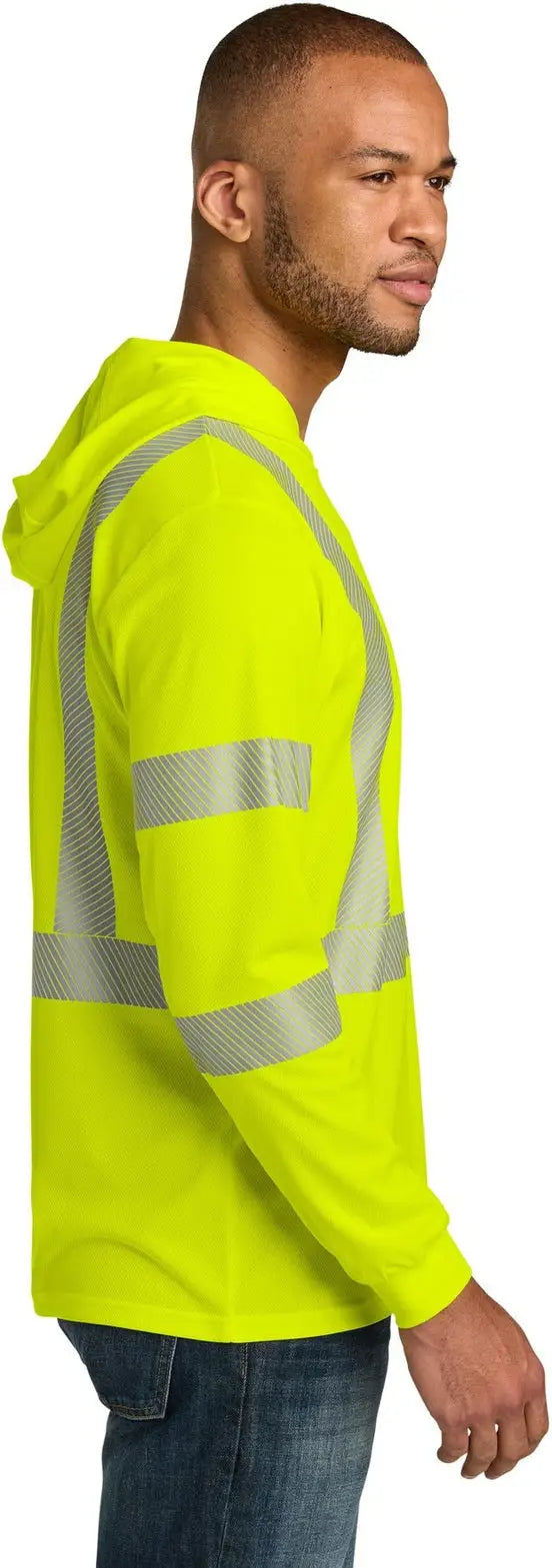 Cornerstone Cs208 Ansi 107 Class 3 Long Sleeve Segmented Tape Hooded Tee - Safety Yellow
