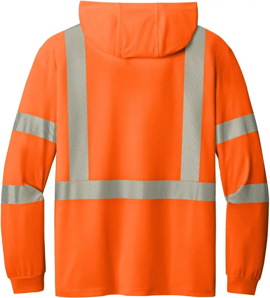 Cornerstone Cs208 Ansi 107 Class 3 Long Sleeve Segmented Tape Hooded Tee - Safety Orange