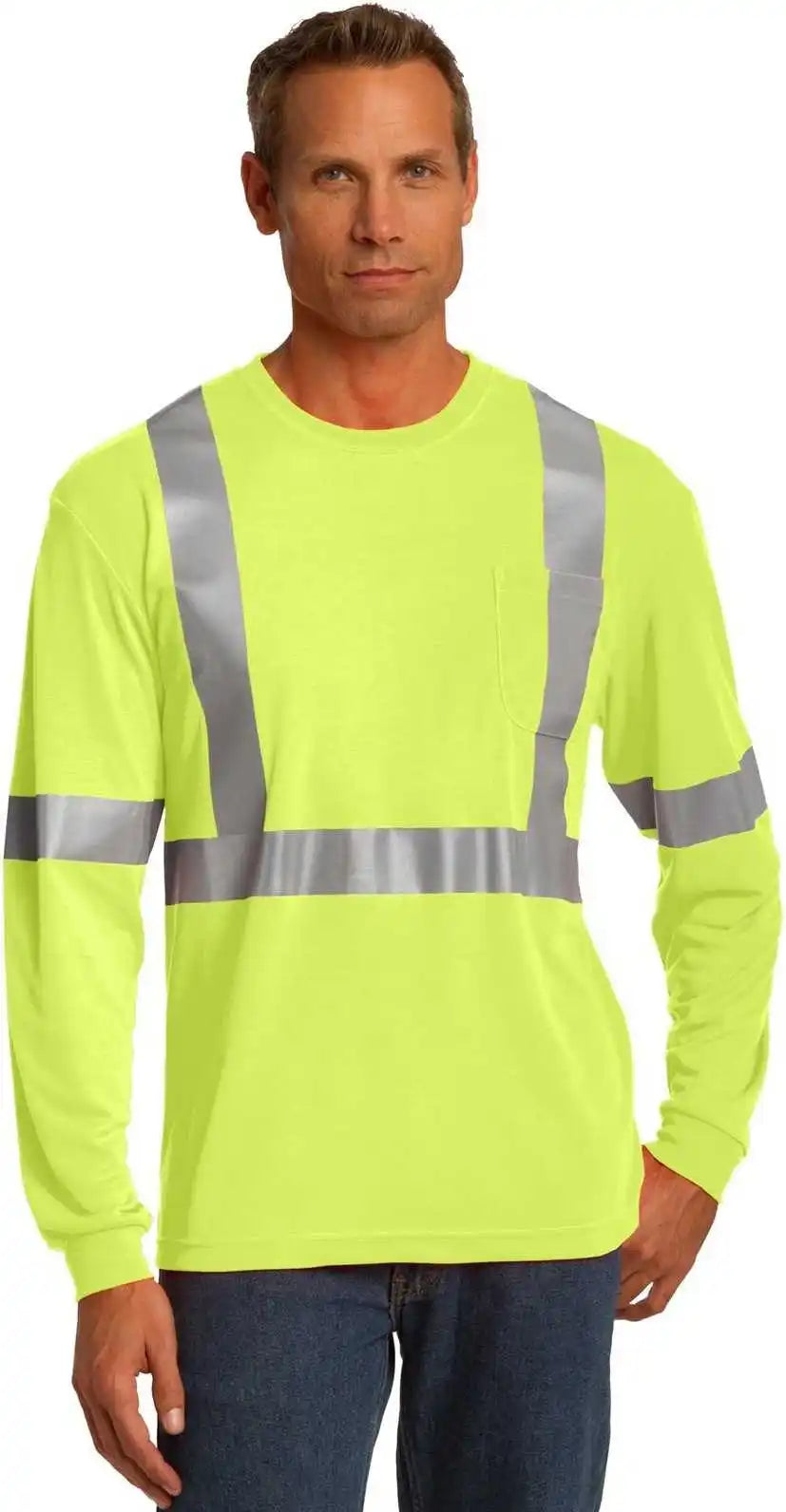 Cornerstone Cs401ls Ansi 107 Class 2 Long Sleeve Safety T-shirt - Yellow Reflective