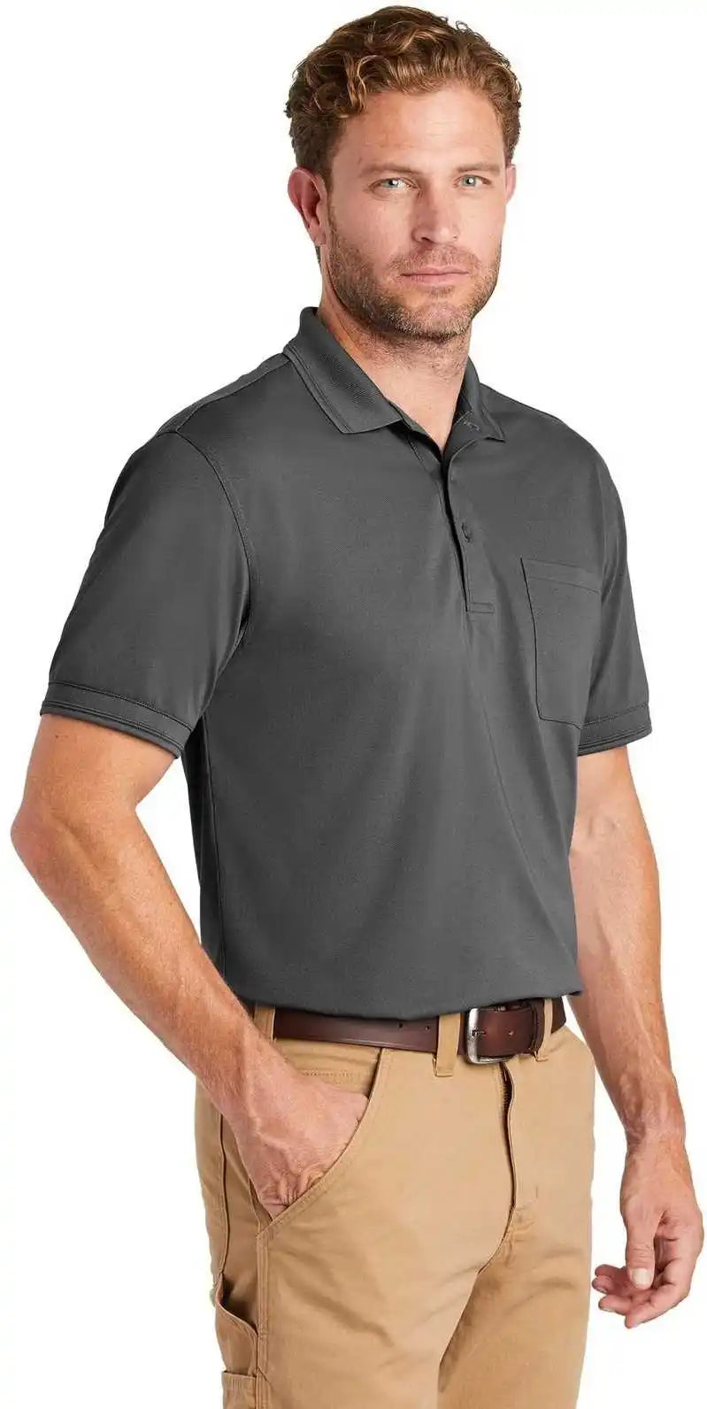 Cornerstone Cs4020p Industrial Snag-proof Pique Pocket Polo - Charcoal