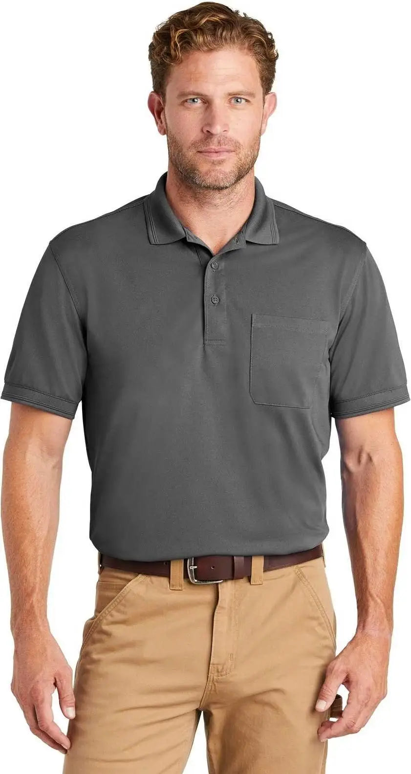 Cornerstone Cs4020p Industrial Snag-proof Pique Pocket Polo - Charcoal