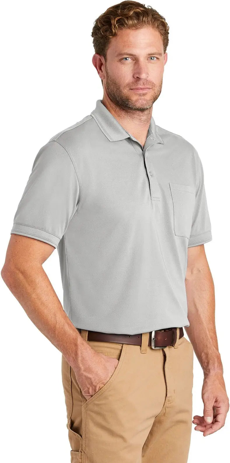 Cornerstone Cs4020p Industrial Snag-proof Pique Pocket Polo - Light Gray