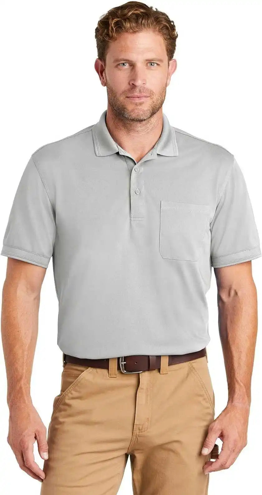 Cornerstone Cs4020p Industrial Snag Proof Pique Pocket Polo Light Gray