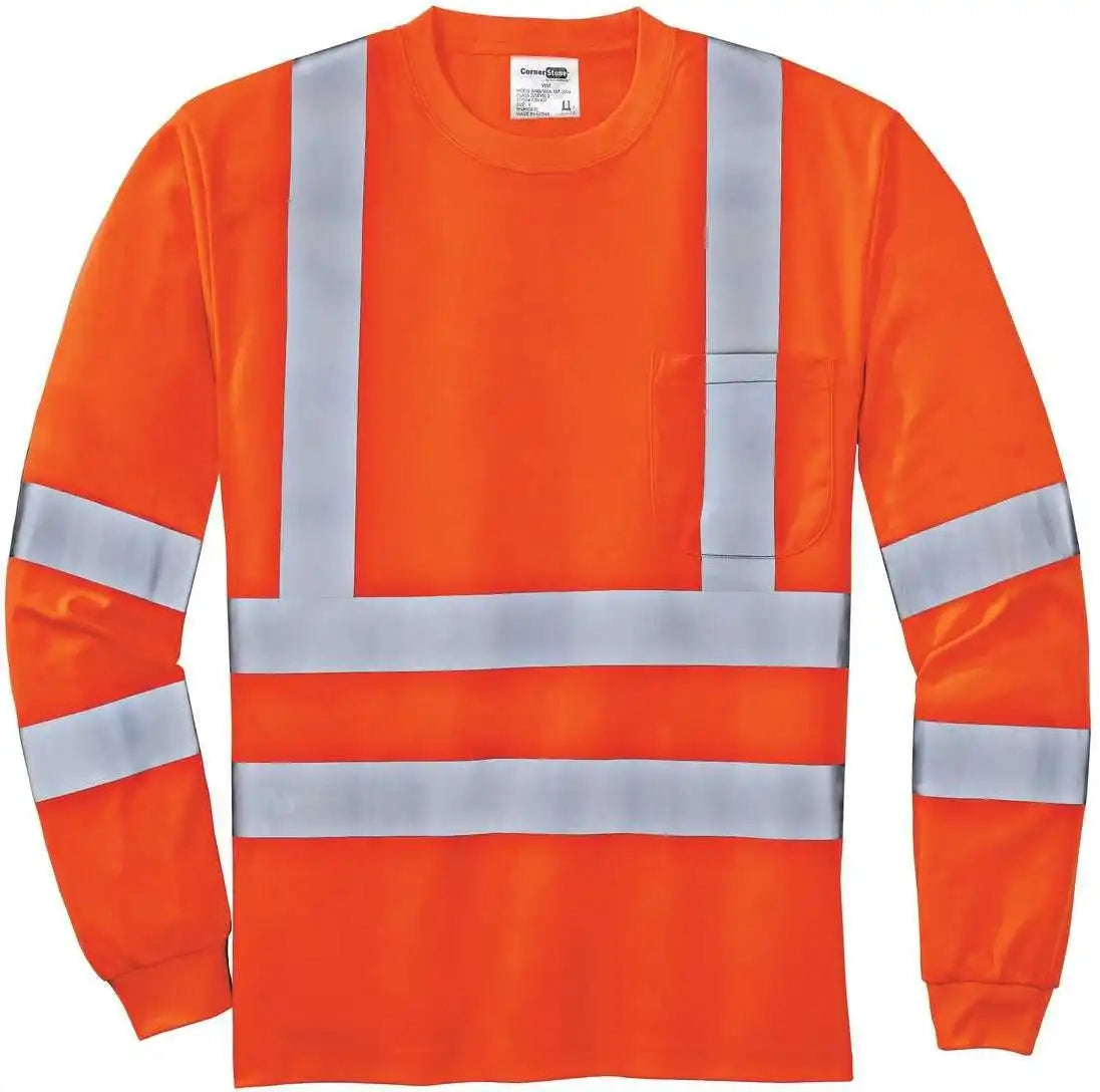 Cornerstone Cs409 Ansi 107 Class 3 Long Sleeve Snag Resistant Reflective t Shirt Safety Orange