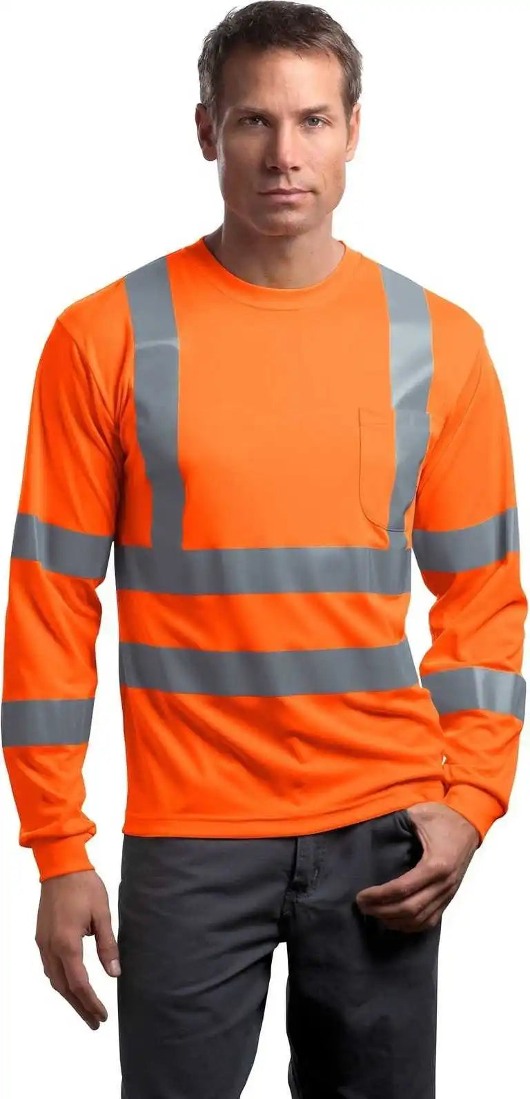 Cornerstone Cs409 Ansi 107 Class 3 Long Sleeve Snag Resistant Reflective t Shirt Safety Orange