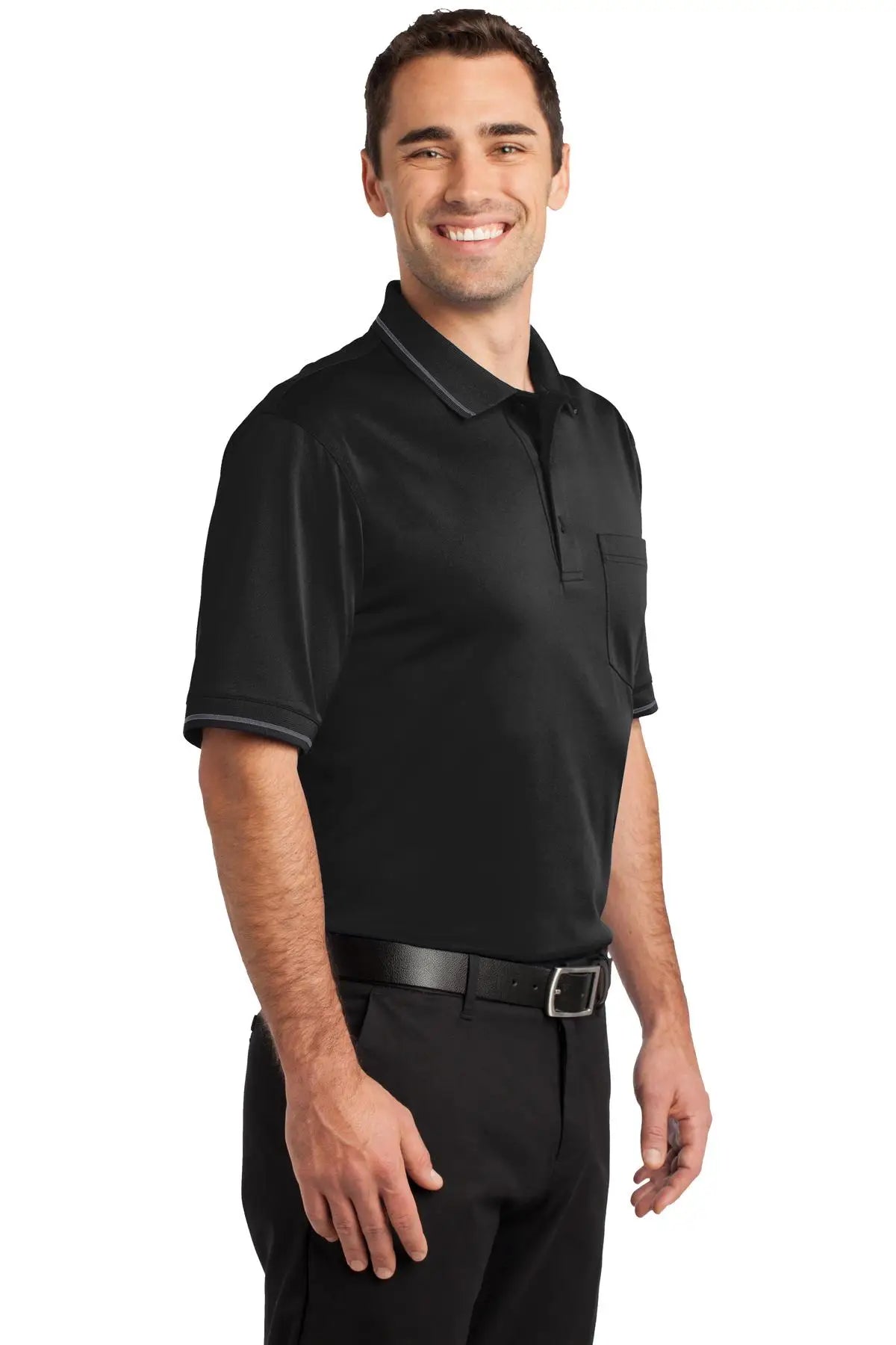 Cornerstone Cs415 Select Snag-proof Tipped Pocket Polo - Black Smoke Gray