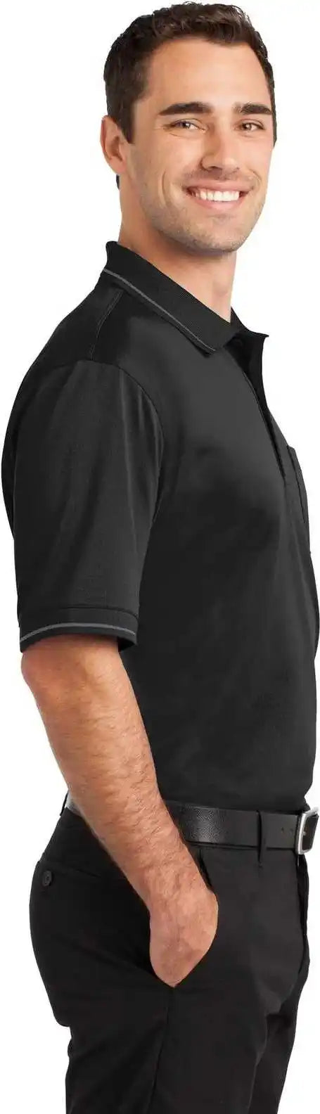 Cornerstone Cs415 Select Snag Proof Tipped Pocket Polo Black Smoke Gray