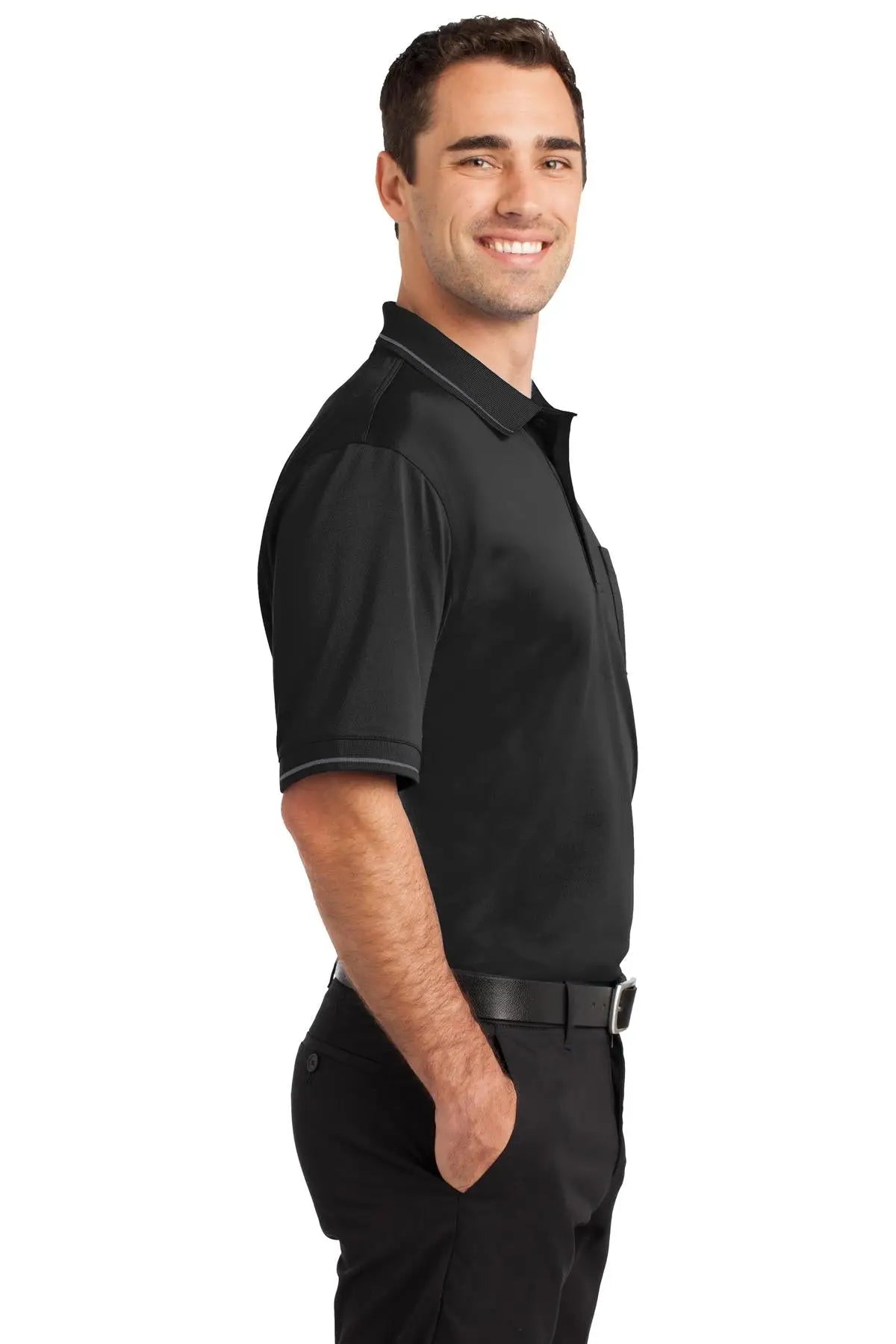Cornerstone Cs415 Select Snag-proof Tipped Pocket Polo - Black Smoke Gray