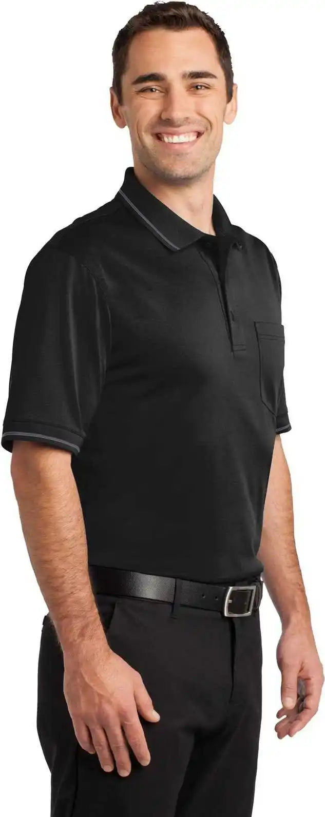 Cornerstone Cs415 Select Snag Proof Tipped Pocket Polo Black Smoke Gray