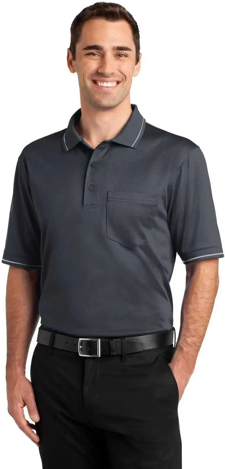 Cornerstone Cs415 Select Snag Proof Tipped Pocket Polo Charcoal Light Gray
