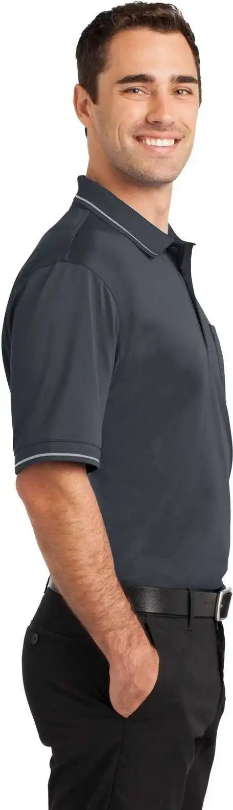 Cornerstone Cs415 Select Snag Proof Tipped Pocket Polo Charcoal Light Gray
