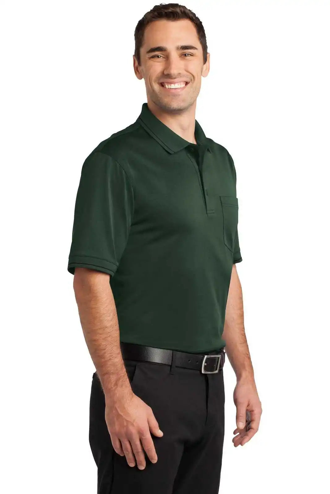 Cornerstone Cs415 Select Snag-proof Tipped Pocket Polo - Dark Green Black