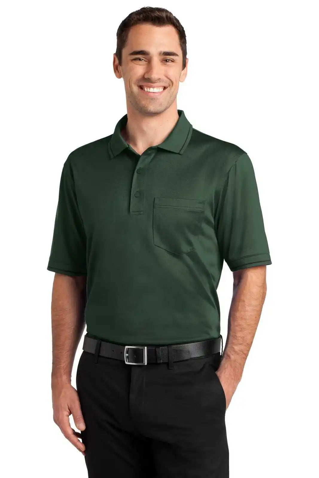 Cornerstone Cs415 Select Snag-proof Tipped Pocket Polo - Dark Green Black