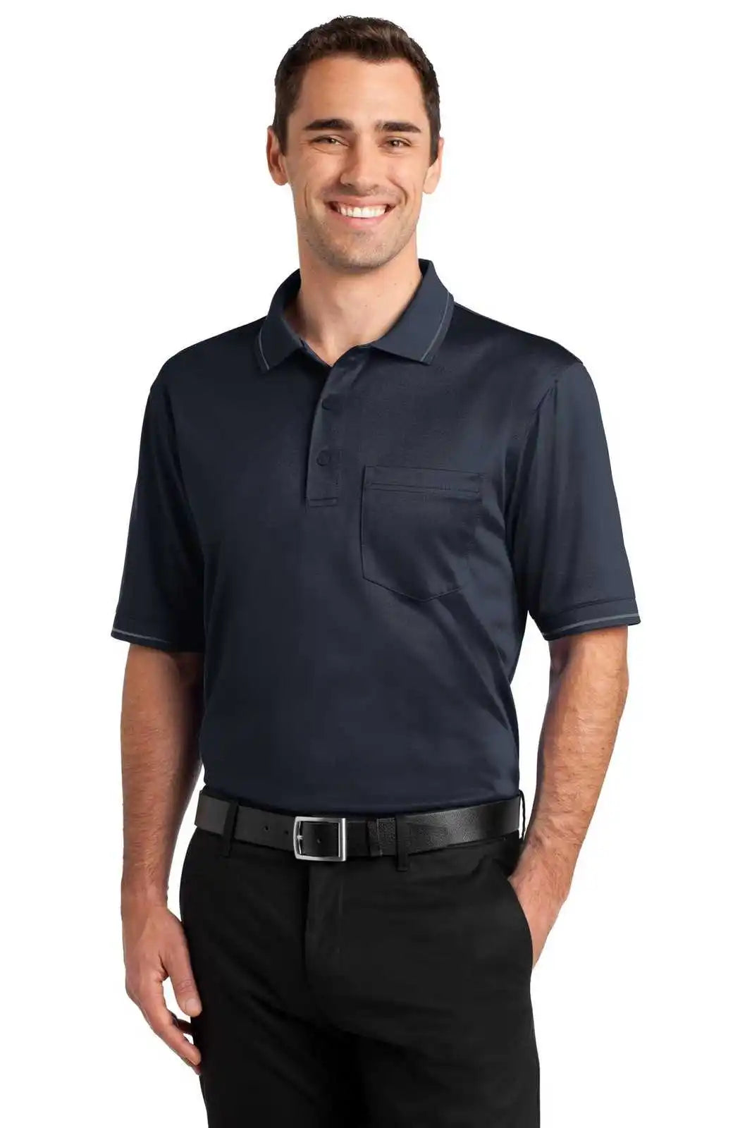 Cornerstone Cs415 Select Snag-proof Tipped Pocket Polo - Dark Navy Smoke Gray