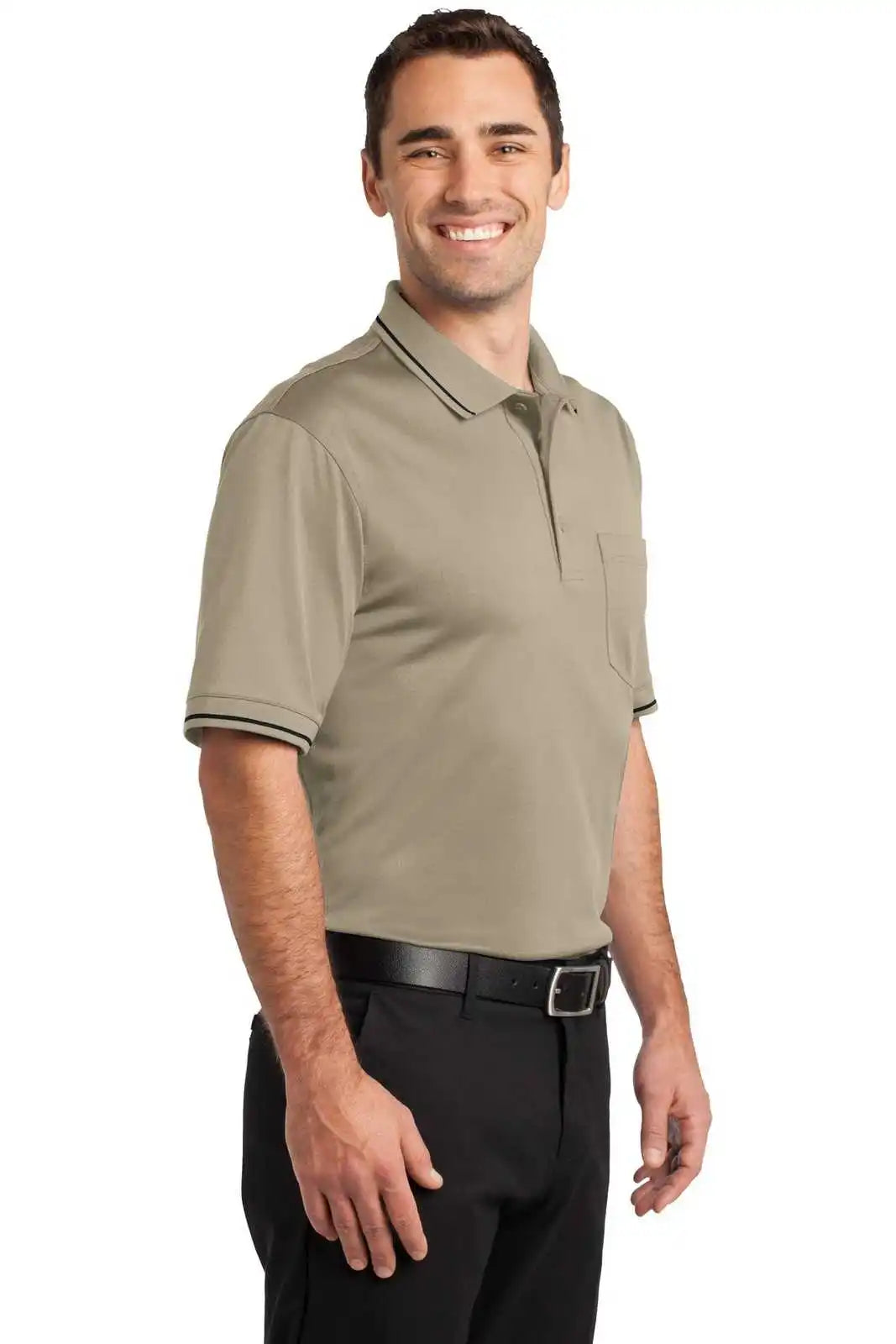Cornerstone Cs415 Select Snag-proof Tipped Pocket Polo - Tan Black