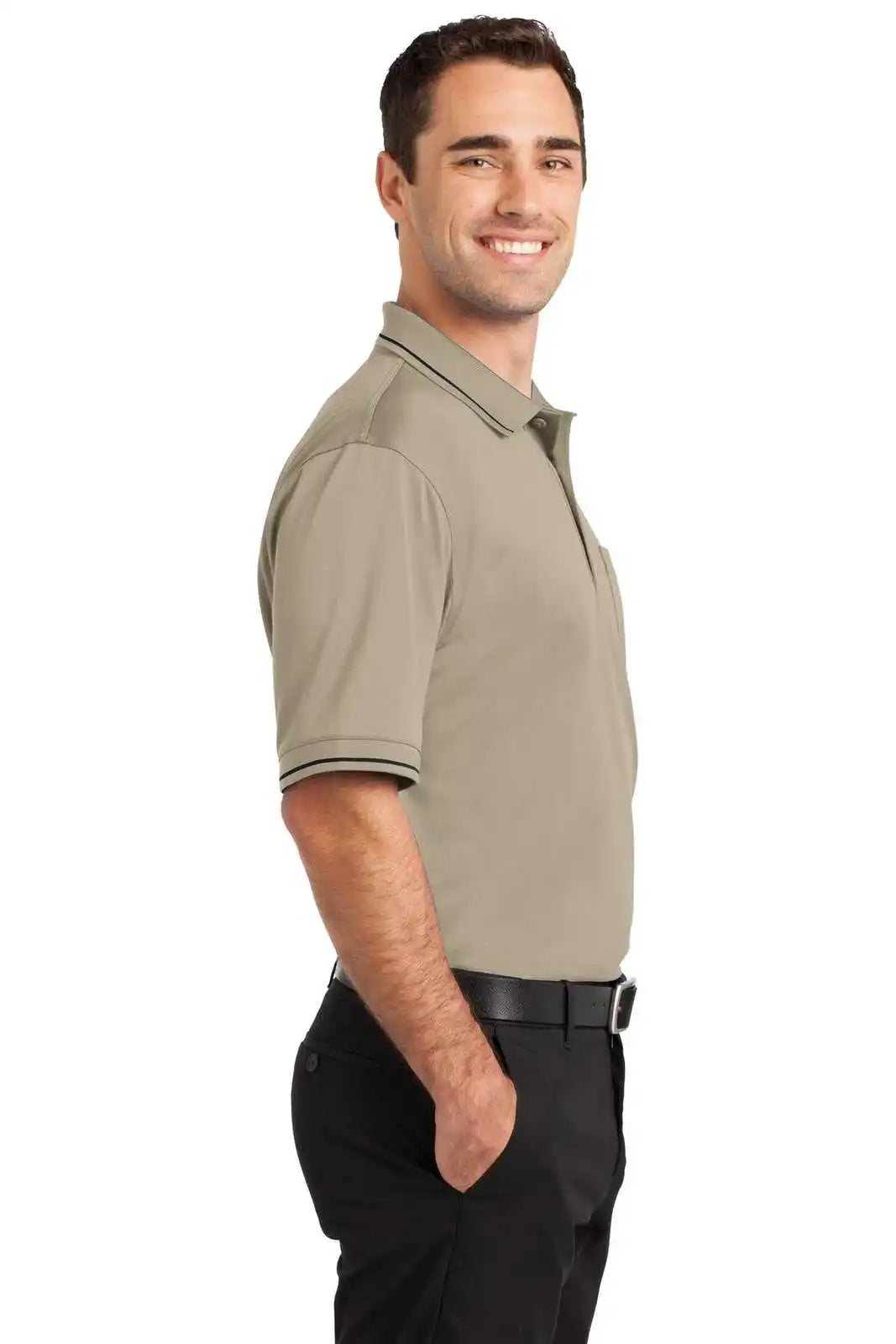 Cornerstone Cs415 Select Snag-proof Tipped Pocket Polo - Tan Black