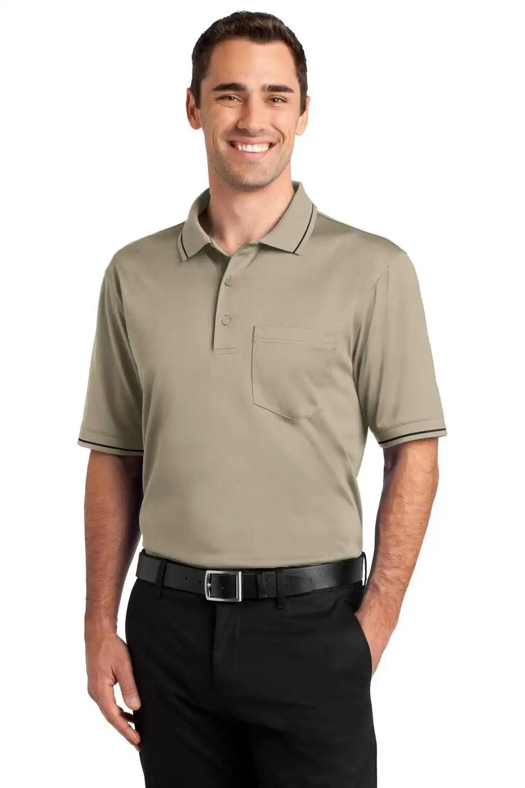 Cornerstone Cs415 Select Snag-proof Tipped Pocket Polo - Tan Black
