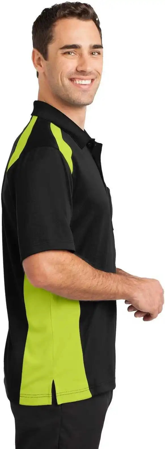 Cornerstone Cs416 Select Snag Proof Two Way Colorblock Pocket Polo Black Shock Green