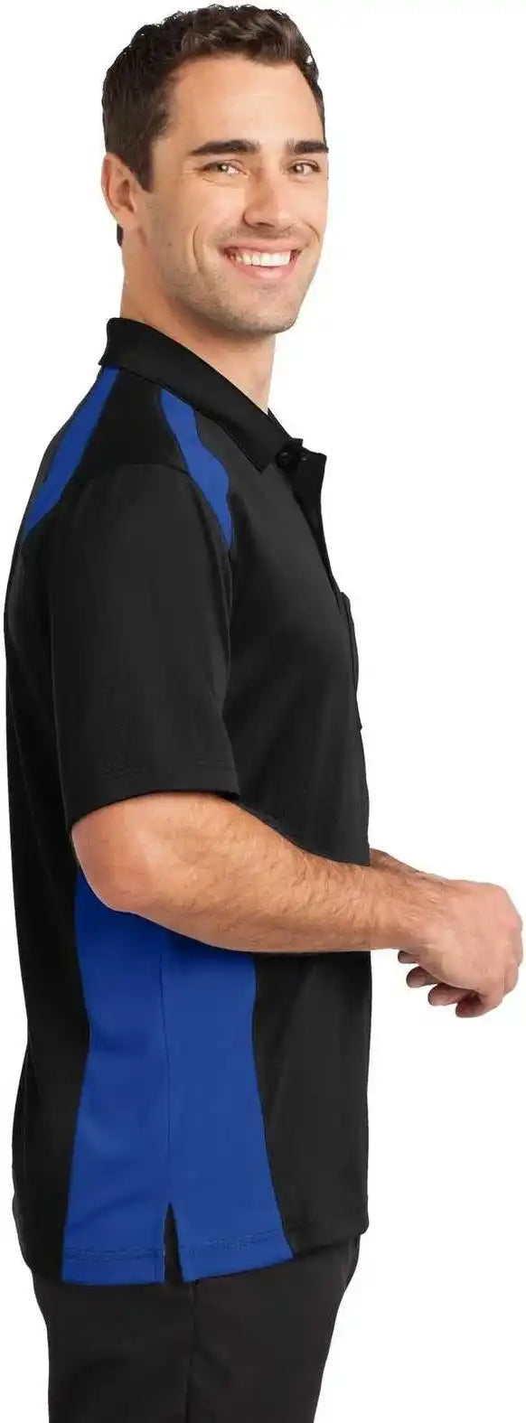 Cornerstone Cs416 Select Snag Proof Two Way Colorblock Pocket Polo Black Royal