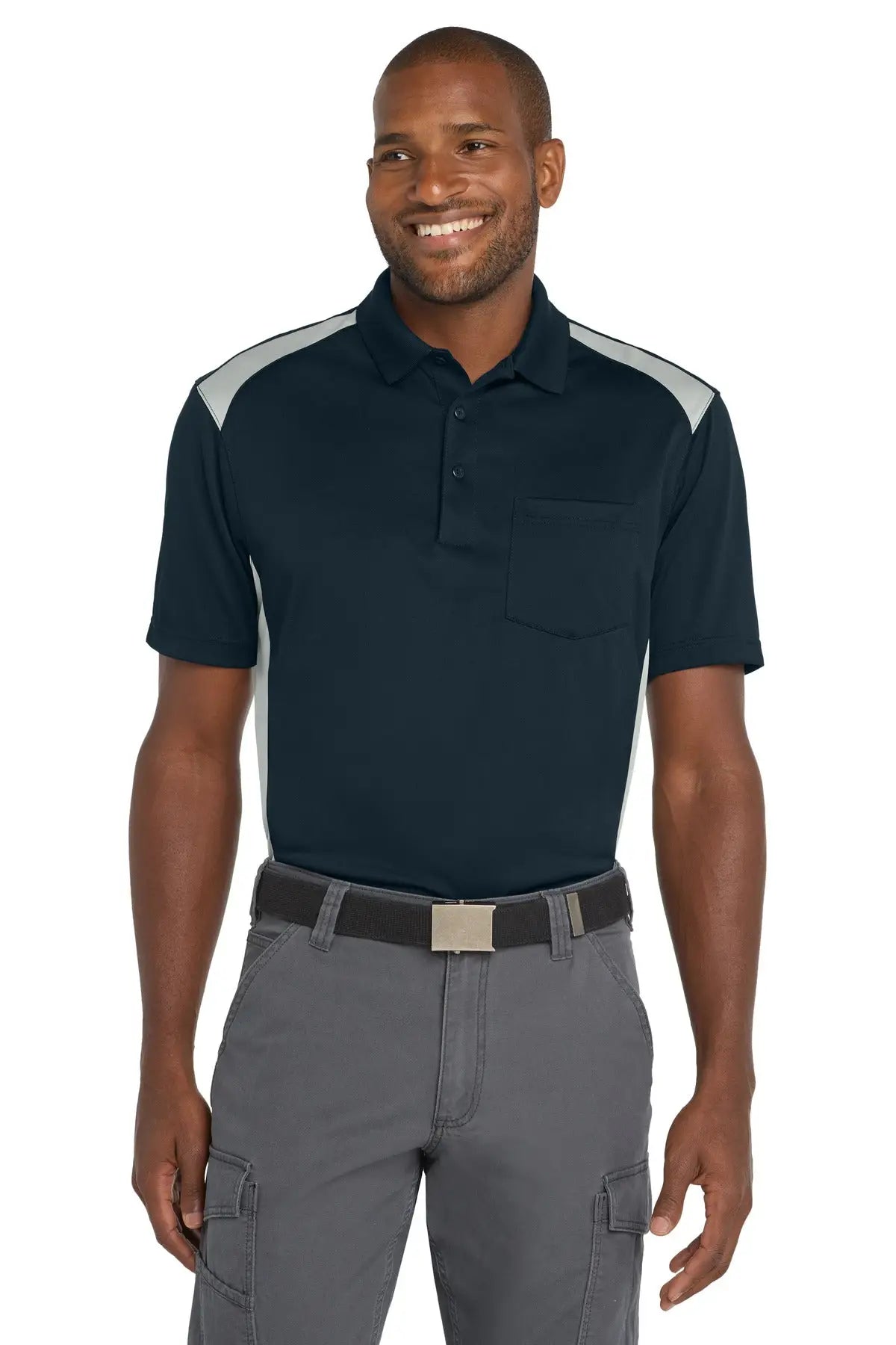 Cornerstone Cs416 Select Snag-proof Two Way Colorblock Pocket Polo - Dark Navy Light Gray