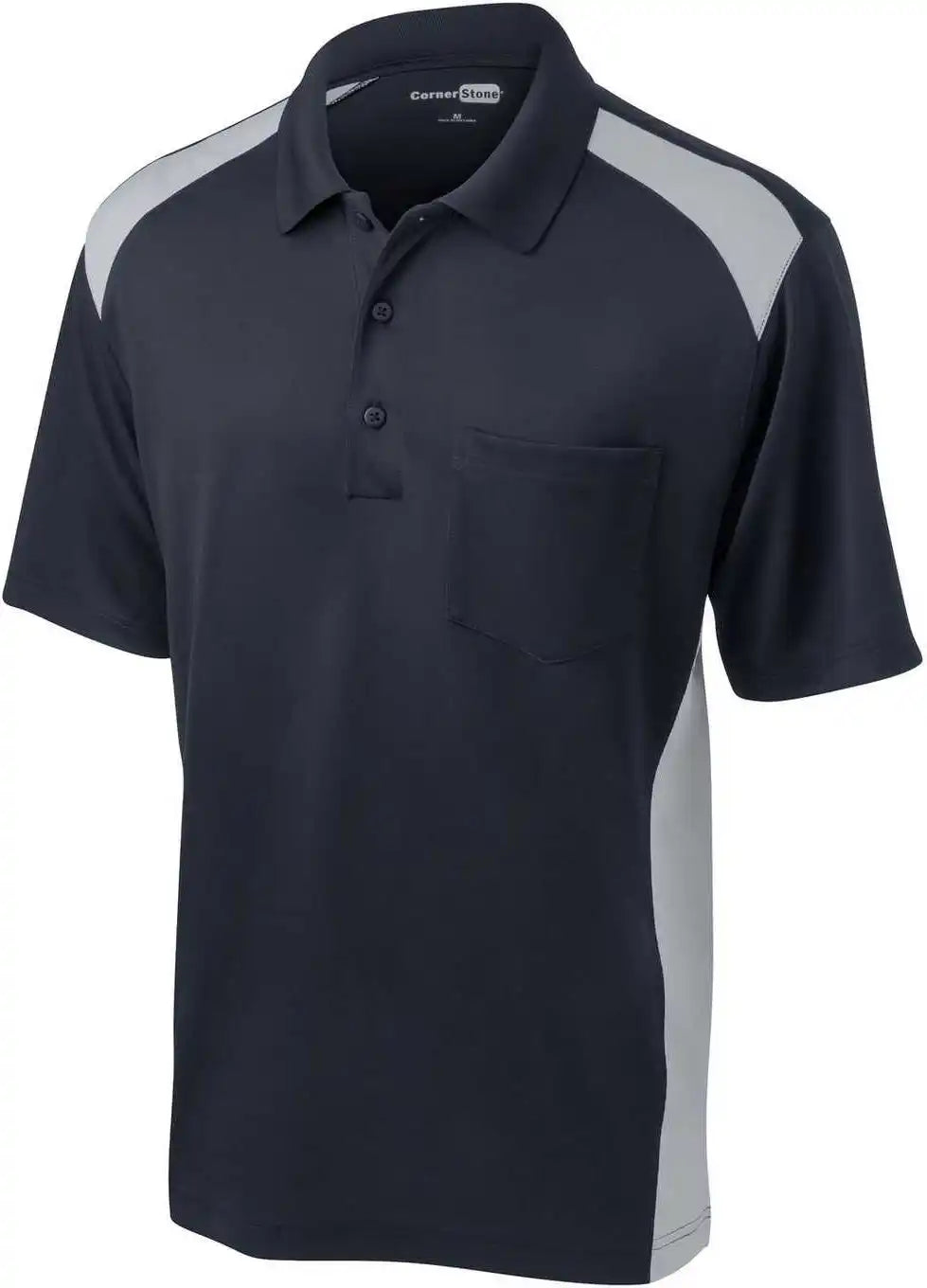Cornerstone Cs416 Select Snag Proof Two Way Colorblock Pocket Polo Dark Navy Light Gray